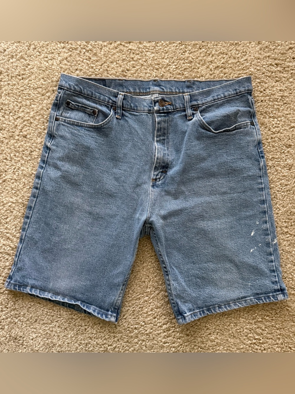 Wrangler Blue Denim Jean Shorts L paint splatter distressed